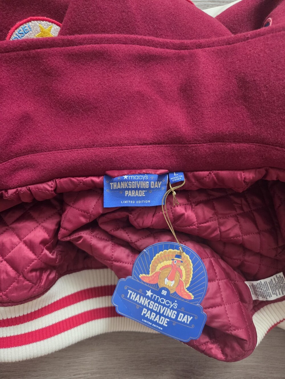 Macy’s Thanksgiving Day Parade 2025 Varsity Jacket NWT Adult L Tibetan Red. - Picture 4 of 9